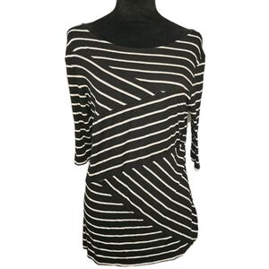 Cable and Gage Women's Top Sz Large Striped 3/4 Sleeve Casual Monochrome Fitted